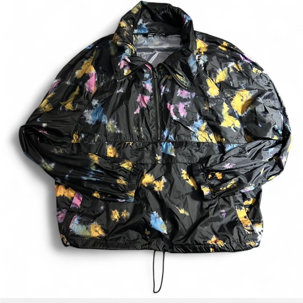 Zara Women's Black and Multicolor Tie Dye Windbreaker Packable Jacket